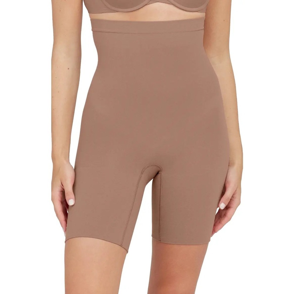 Spanx High Waisted Mid Thigh Shaper Shorts Nude Tan Size Medium M Shapewear